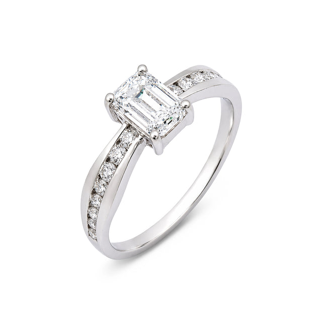 Emerald Cut Channel Set Accent Ring