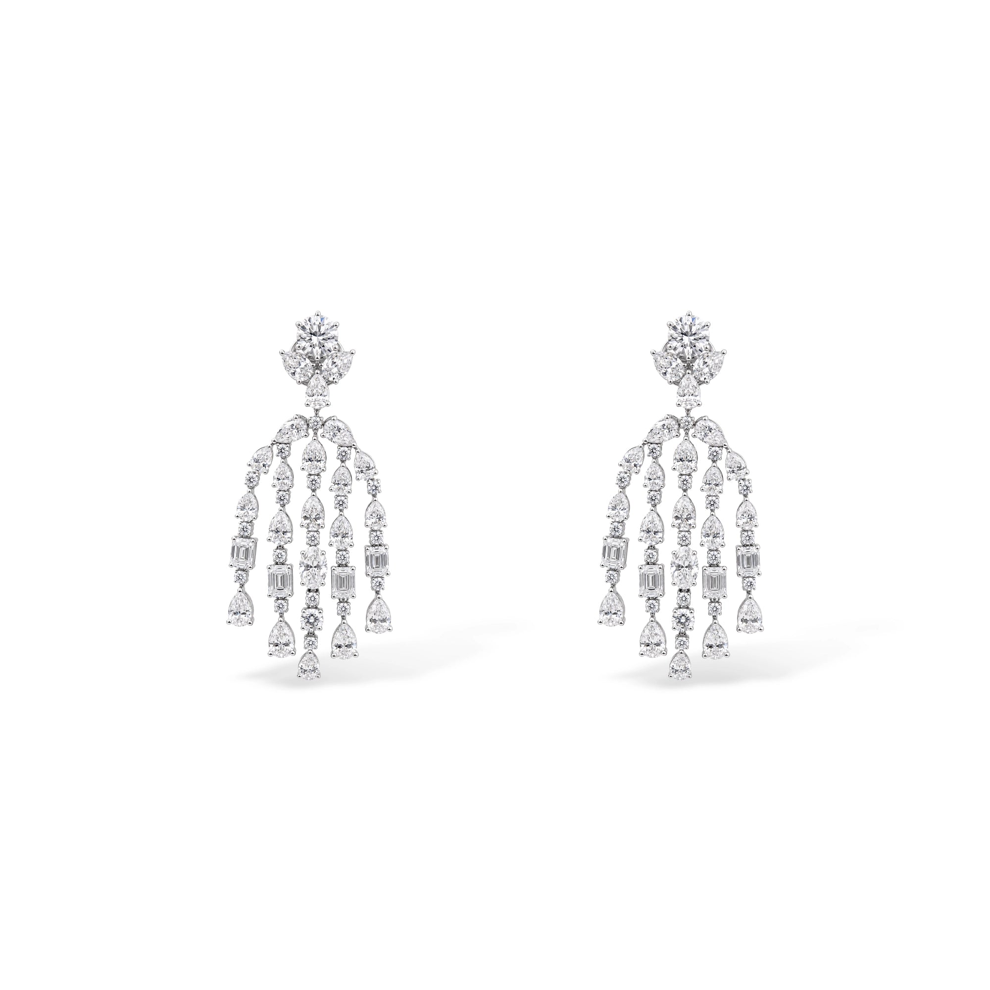 Pear and Baguette Multi-Strand Chandelier Earrings