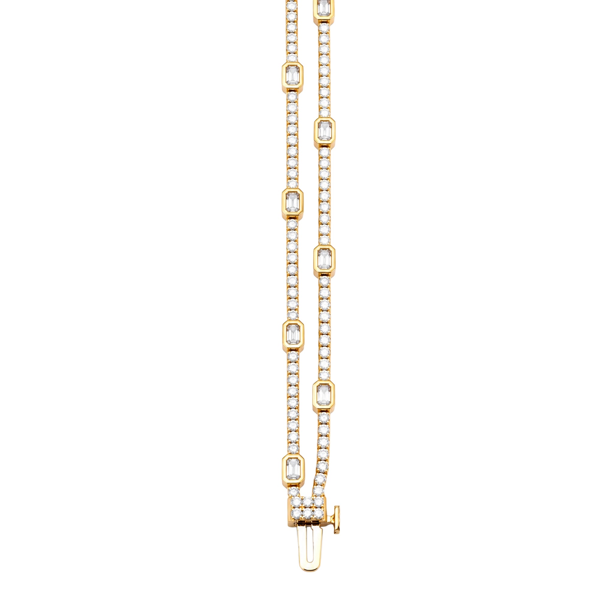 Double Strand Emerald Cut and Round Diamond Bracelet