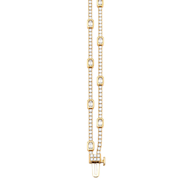 Double Strand Emerald Cut and Round Diamond Bracelet