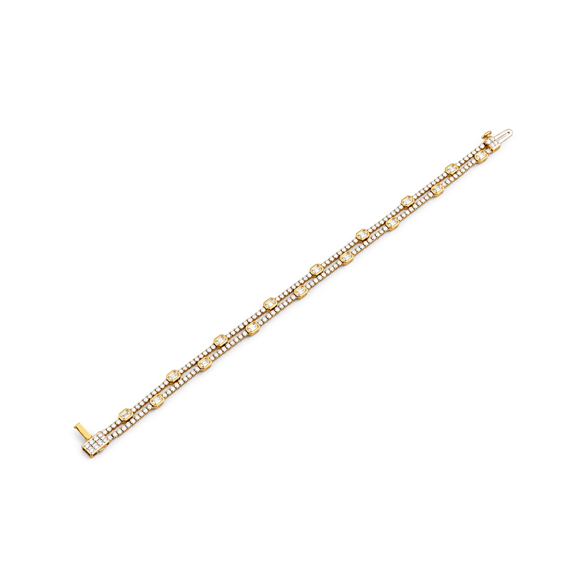 Double Strand Emerald Cut and Round Diamond Bracelet