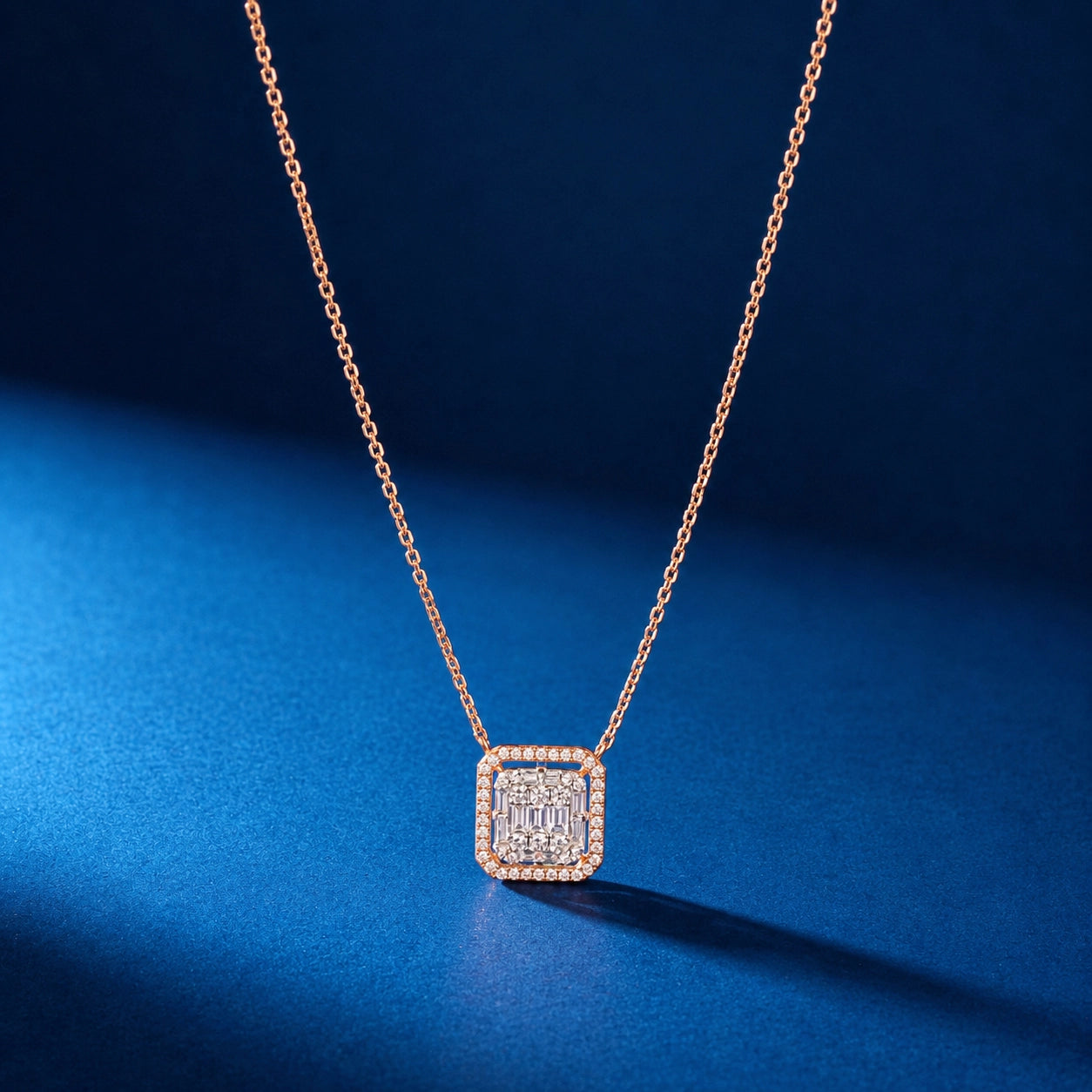 Baguette Illusion Square Pendant Necklace