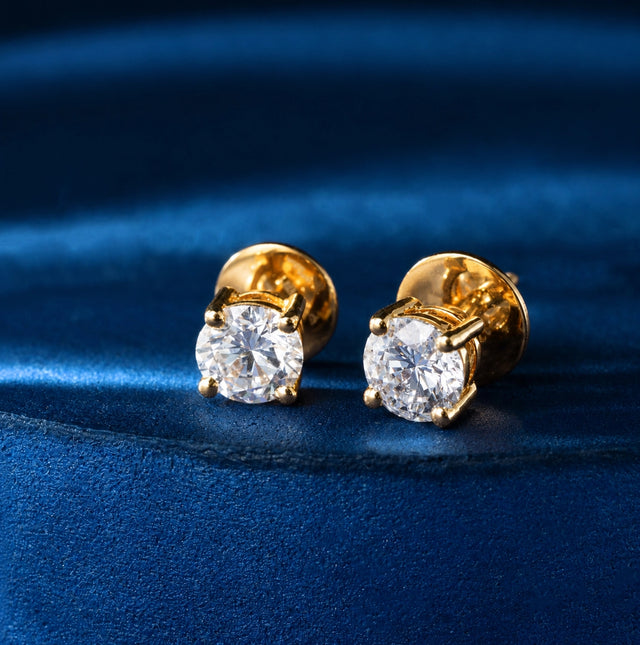 Round Brilliant Solitaire Studs, Yellow Gold