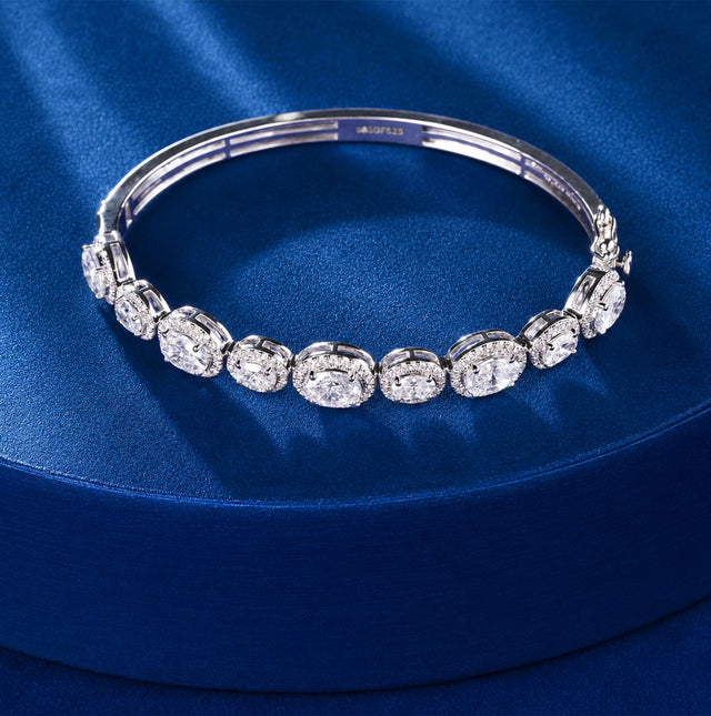 Oval Halo Diamond Bangle Bracelet