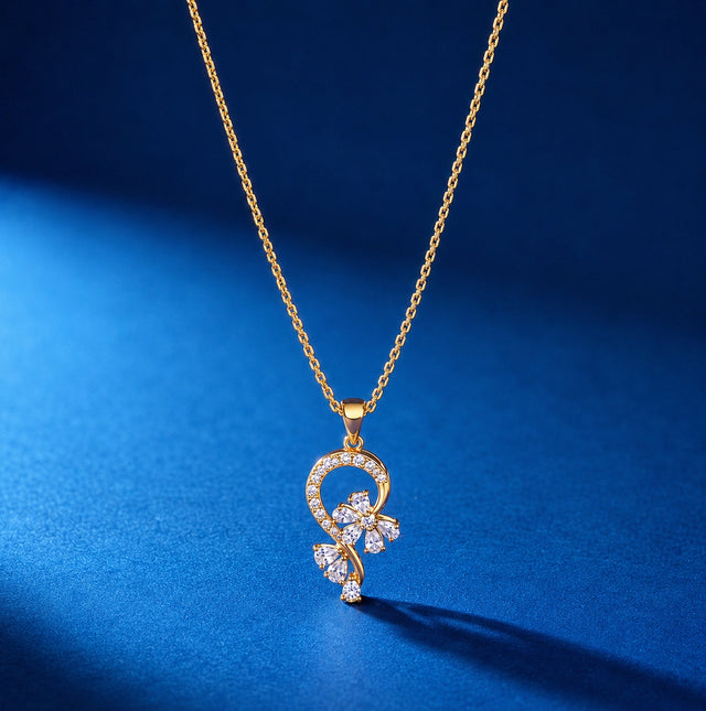Mixed Cut Floral Loop Pendant Necklace