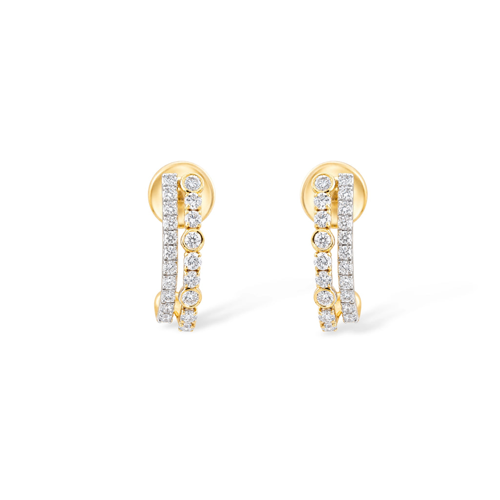 Triple Bar Bezel and Pavé Drop Earrings