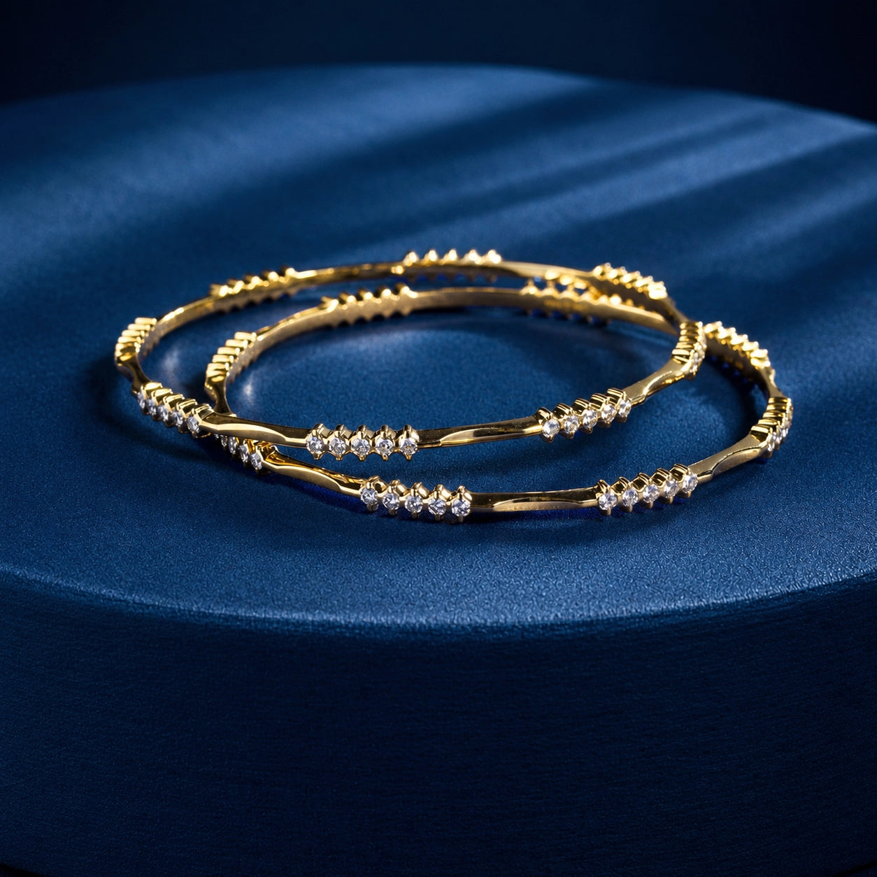 Ridged Twist Diamond & Gold Bangle Pair