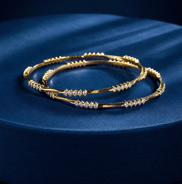 Ridged Twist Diamond & Gold Bangle Pair