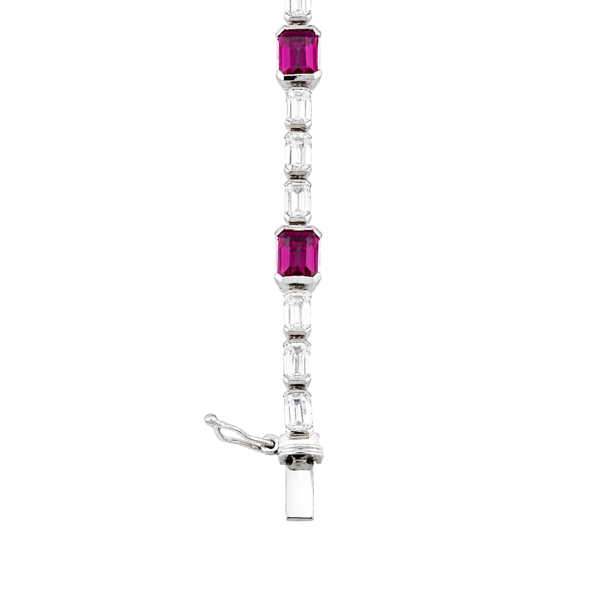 Ruby and Emerald-Cut Diamond Tennis Bracelet