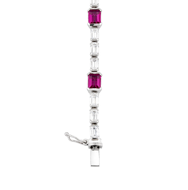 Ruby and Emerald-Cut Diamond Tennis Bracelet
