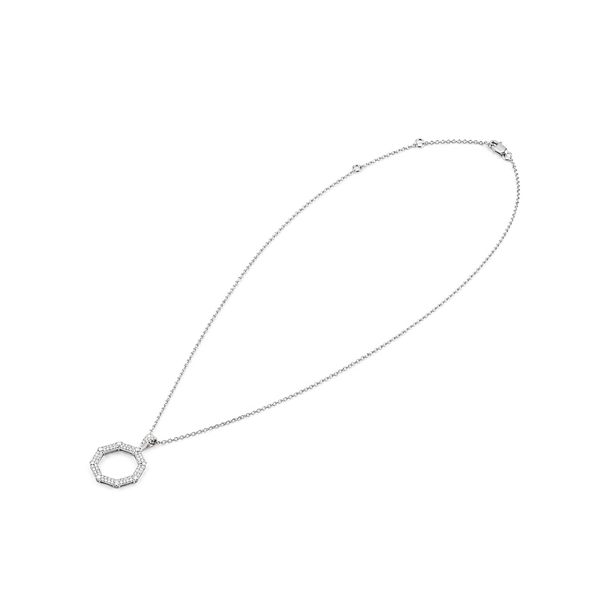 Open Circle Diamond Pendant, White Gold