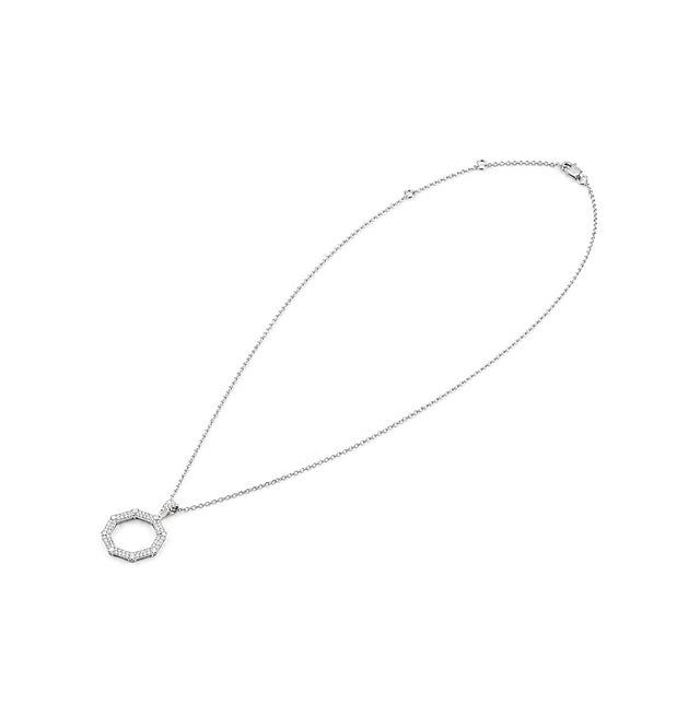 Open Circle Diamond Pendant, White Gold