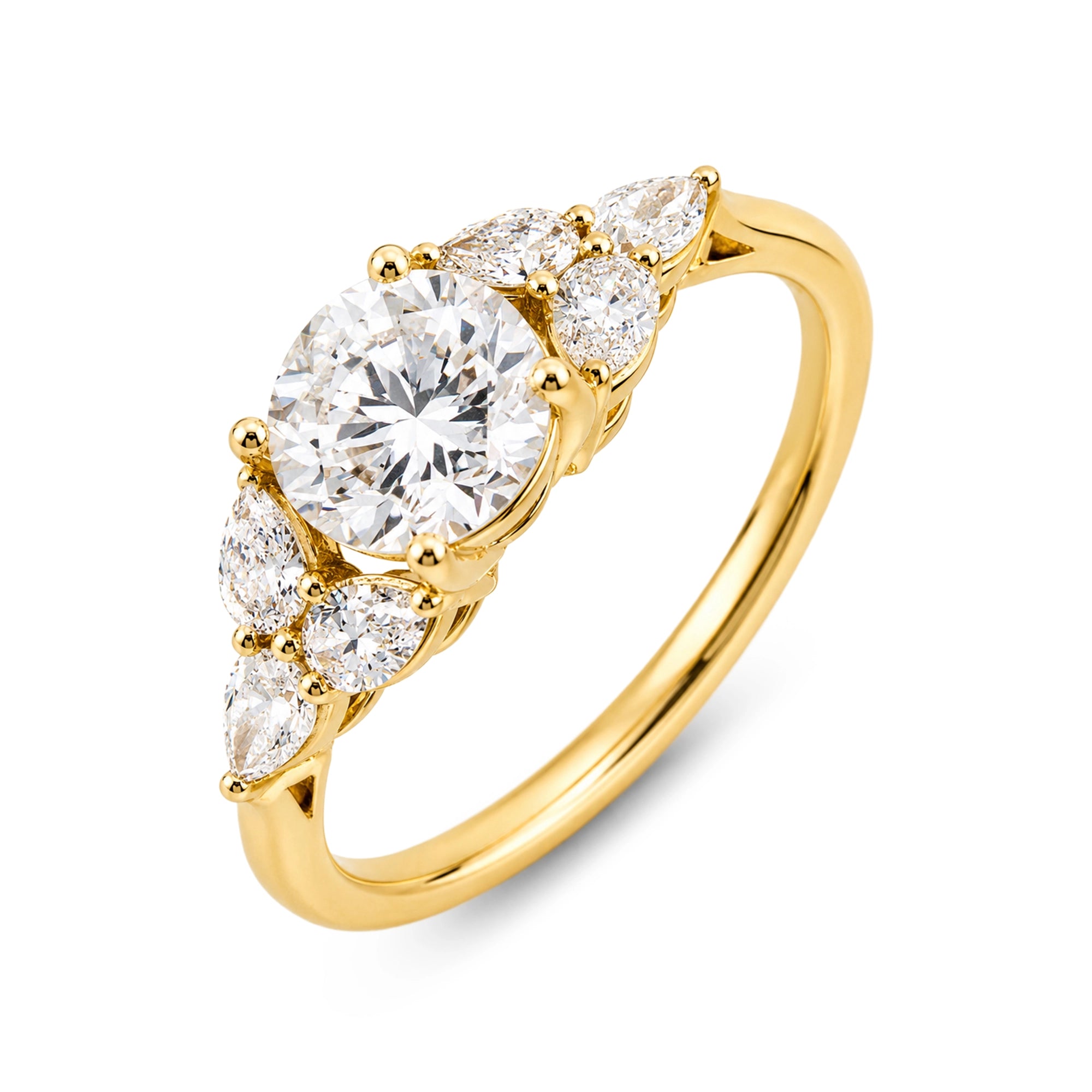 Round and Pear Cluster Ring, Yellow Gold