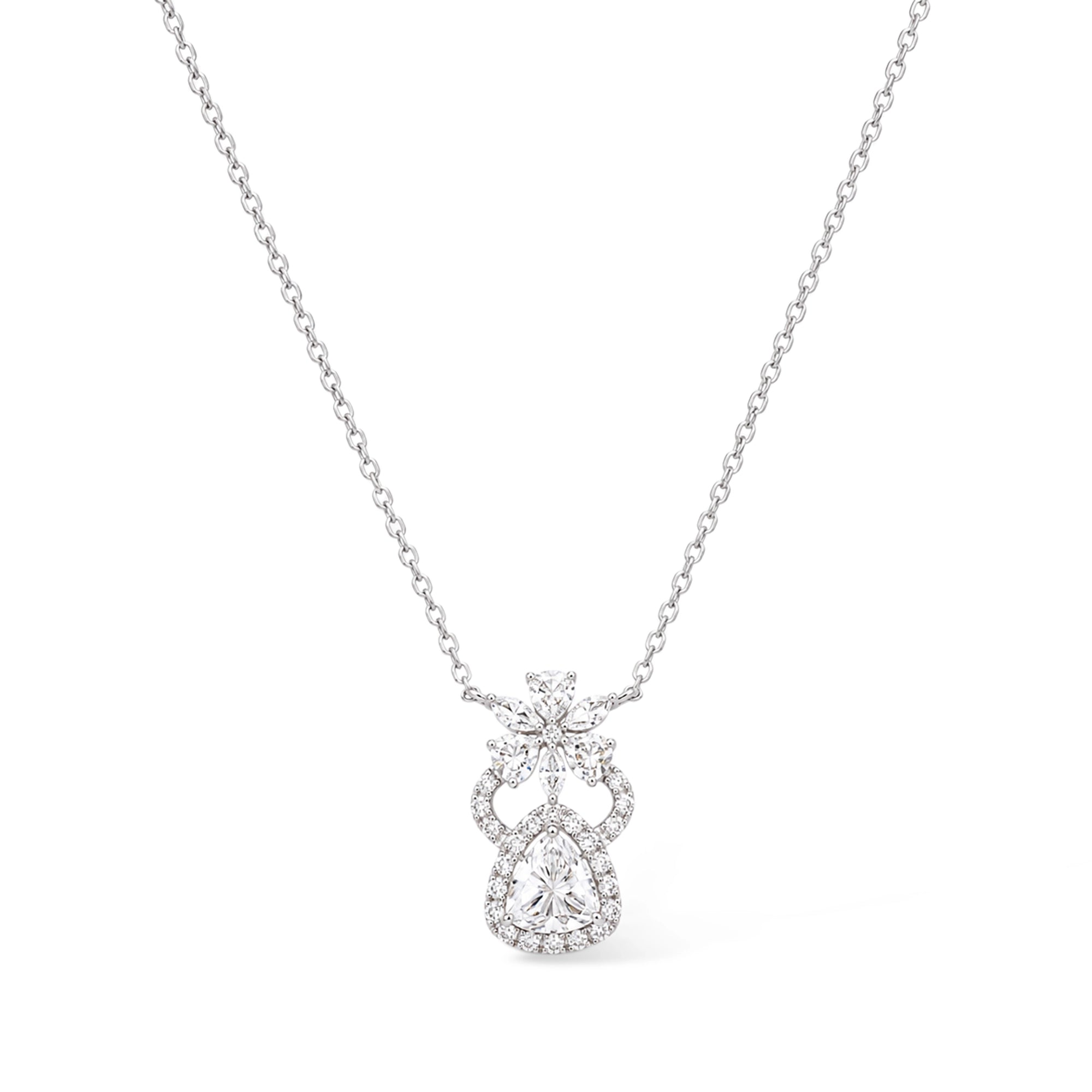 Pear Cut Floral Halo Pendant Necklace