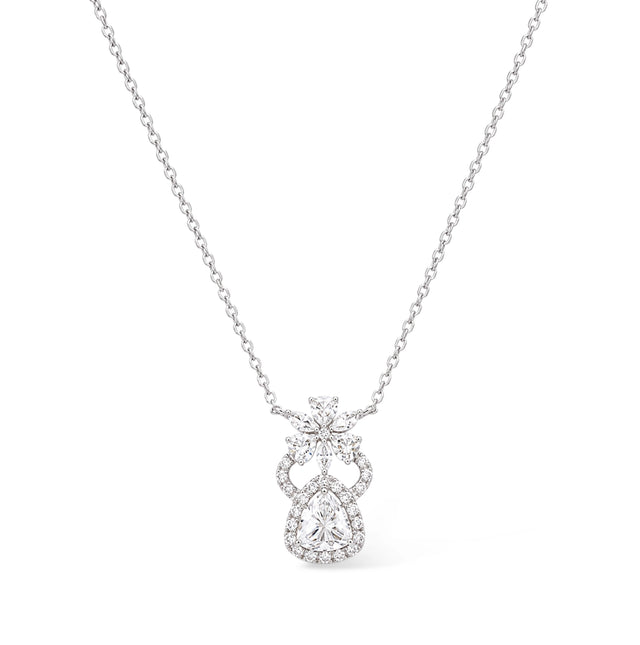 Pear Cut Floral Halo Pendant Necklace
