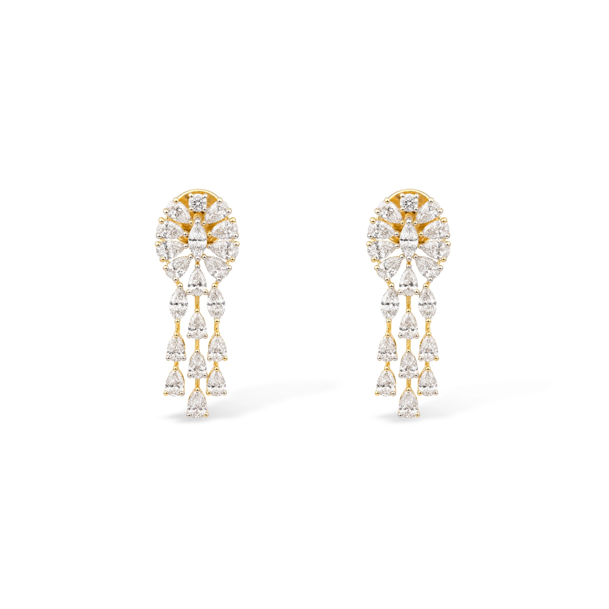 Mixed Cut Flower Cluster and Pear Fringe Chandelier Earrings