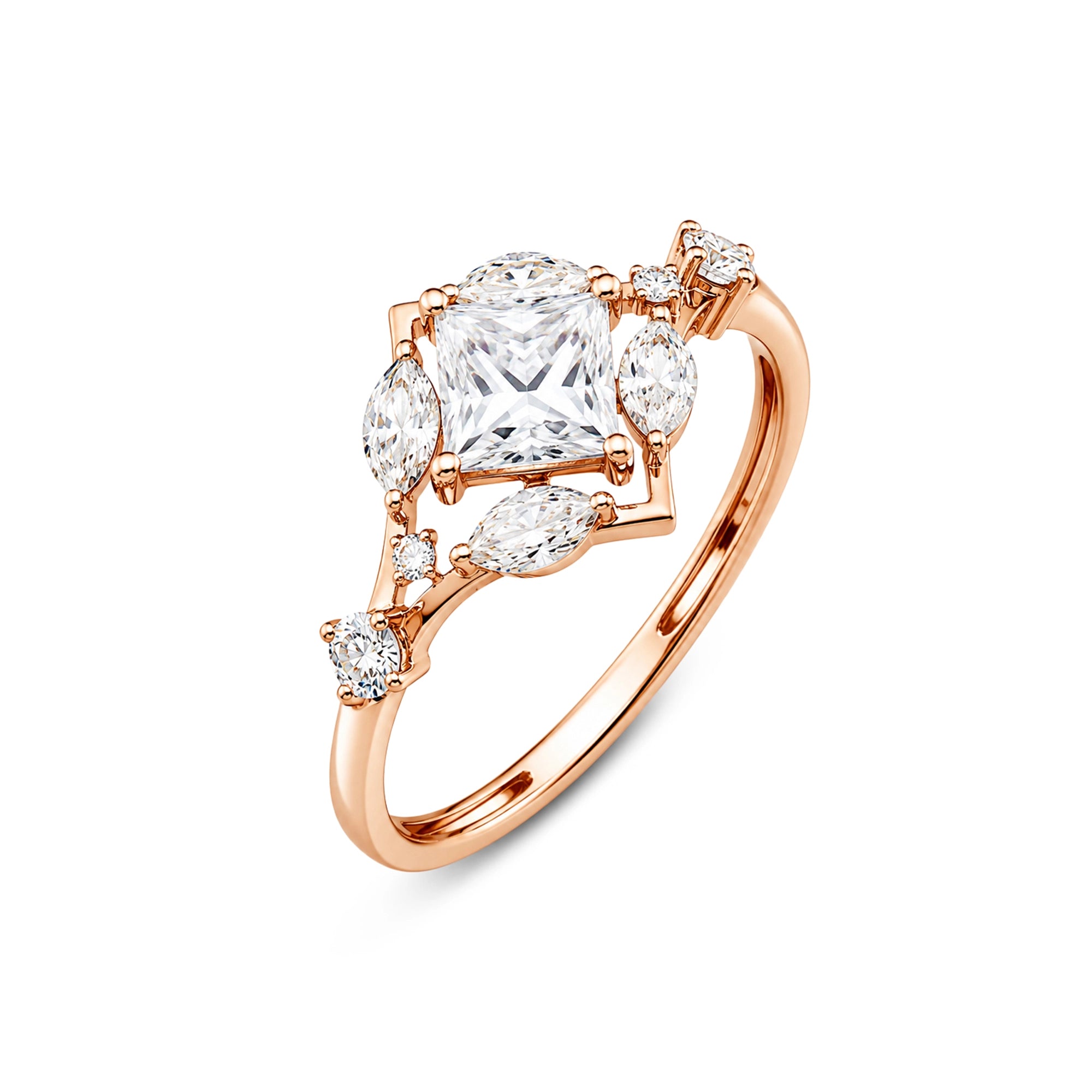 Princess Cut Scattered Marquise Cluster Ring