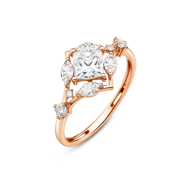 Princess Cut Scattered Marquise Cluster Ring