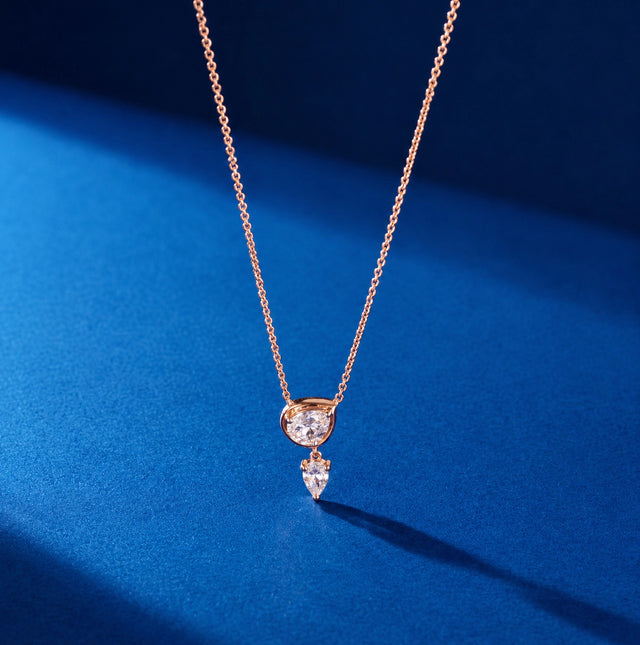 Oval and Pear Cut Double Drop Pendant Necklace