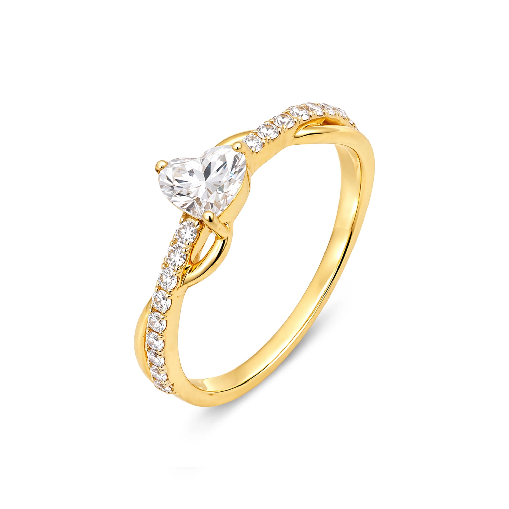 Heart Diamond Crossover Solitaire Ring
