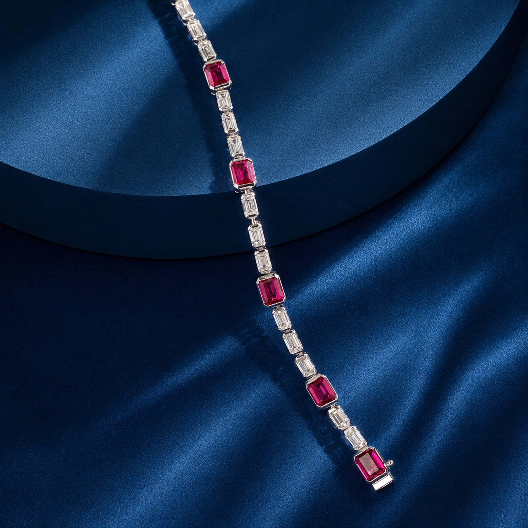Ruby and Emerald-Cut Diamond Tennis Bracelet