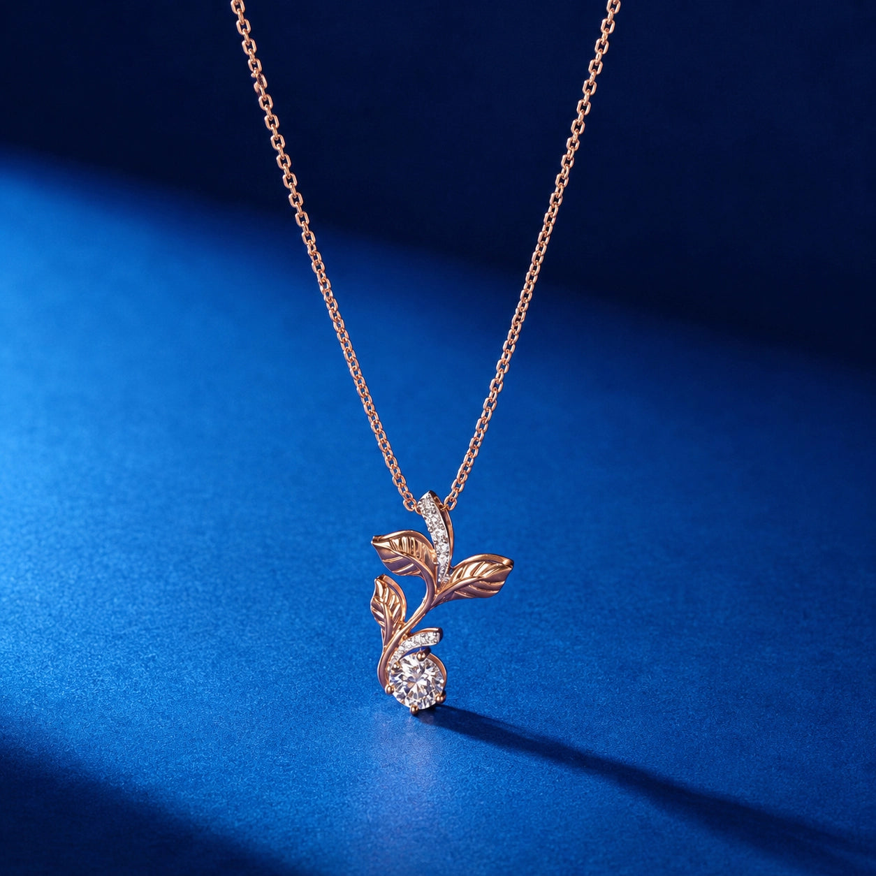 Round Cut Botanical Leaf Pendant Necklace