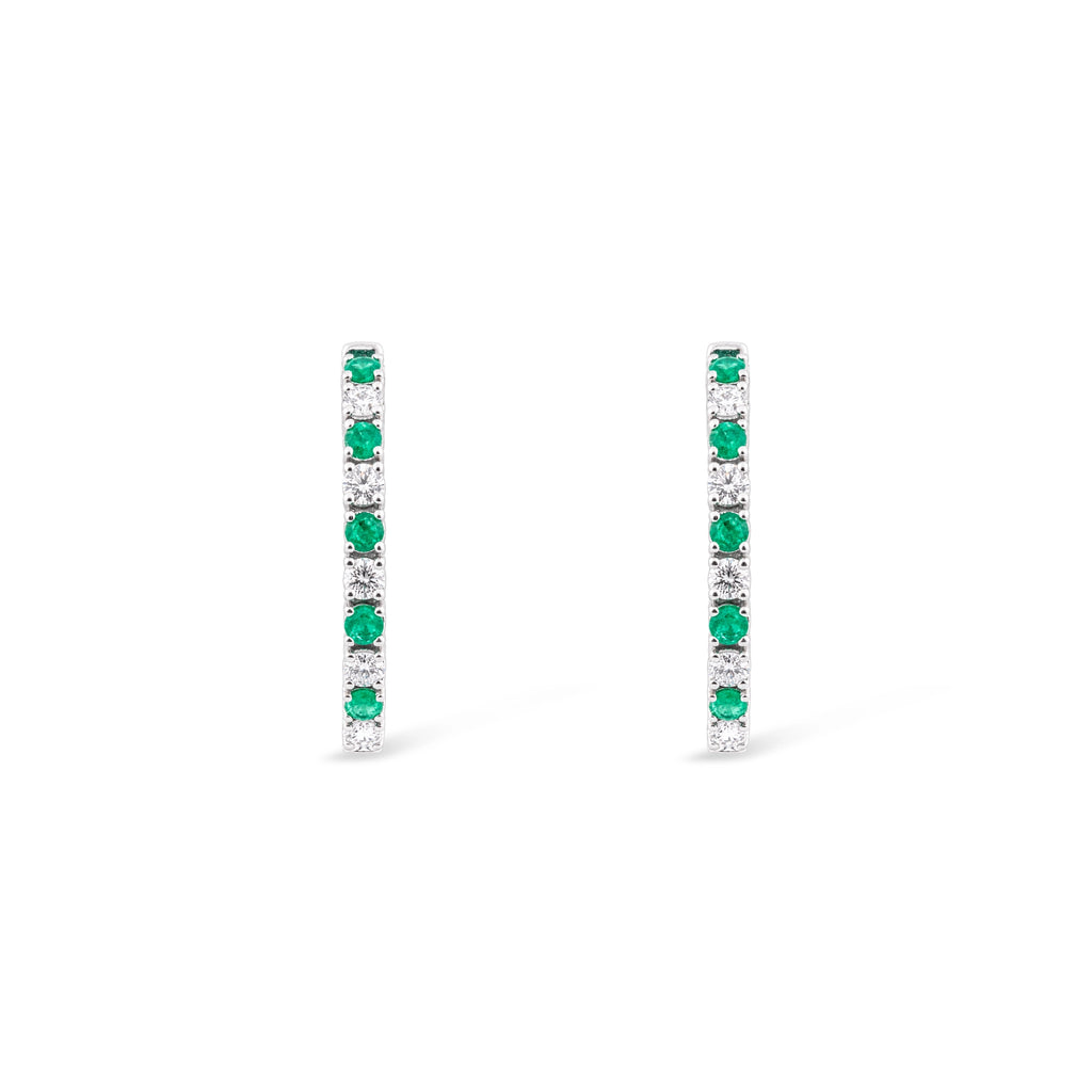 Emerald and Diamond Alternating Hoop Earrings
