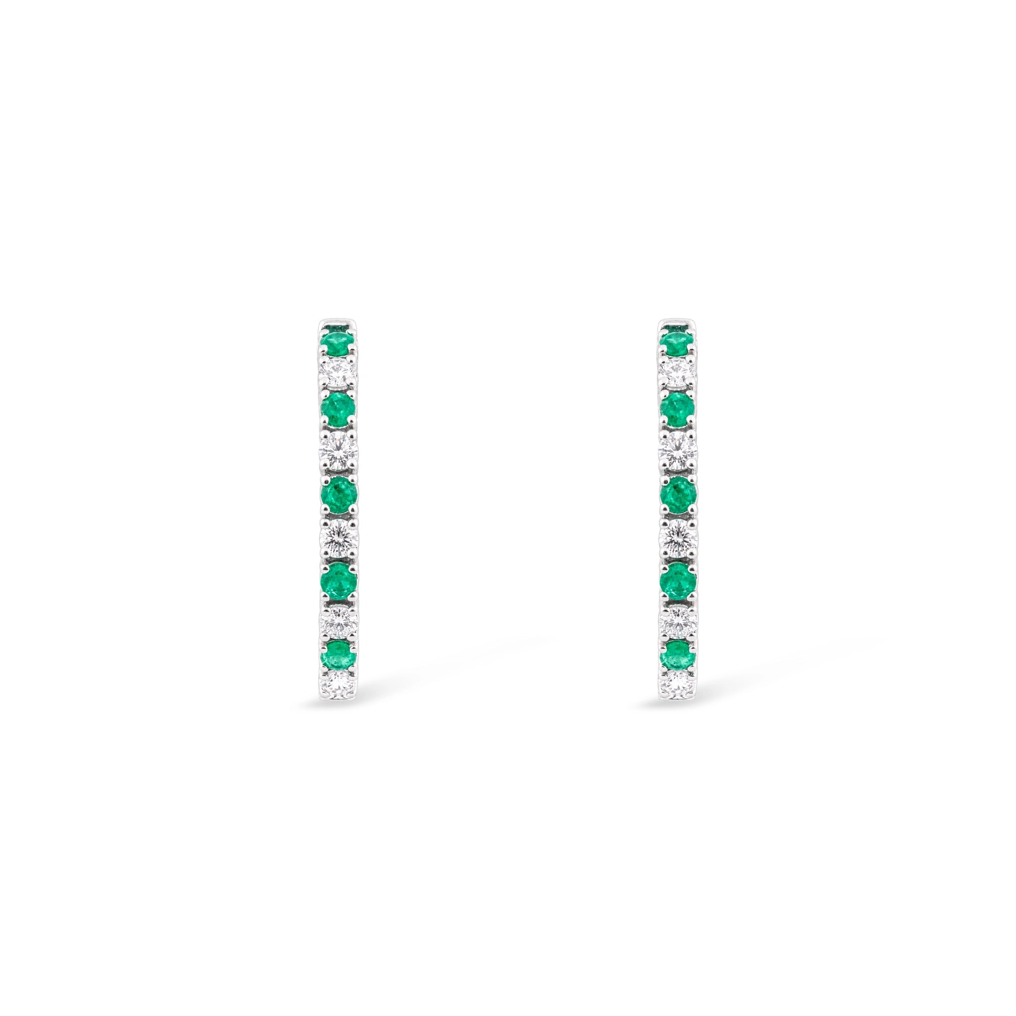 Emerald and Diamond Alternating Hoop Earrings