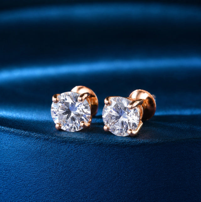 Round Brilliant Solitaire Studs, Rose Gold
