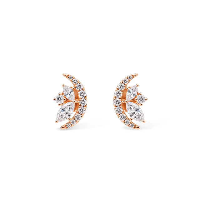 Crescent Pavé and Marquise Cluster Stud Earrings