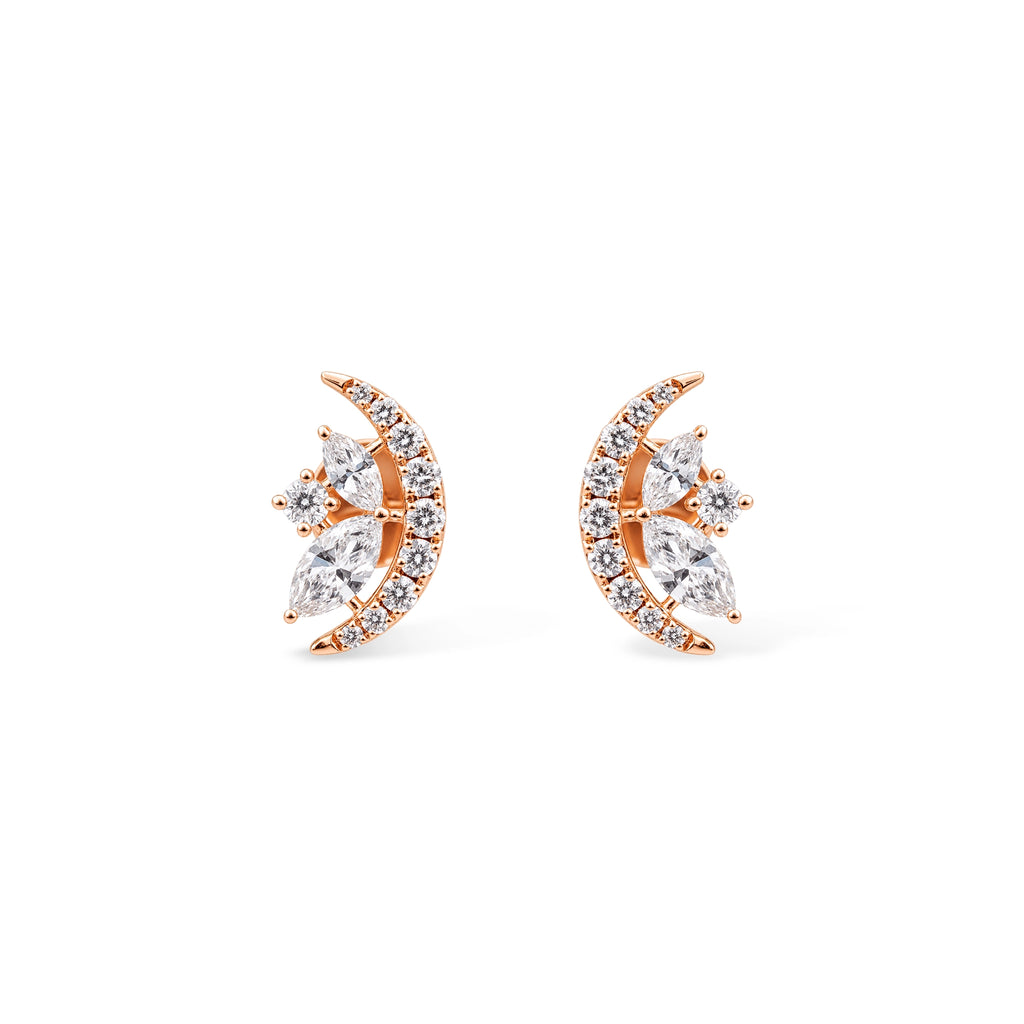 Crescent Pavé and Marquise Cluster Stud Earrings