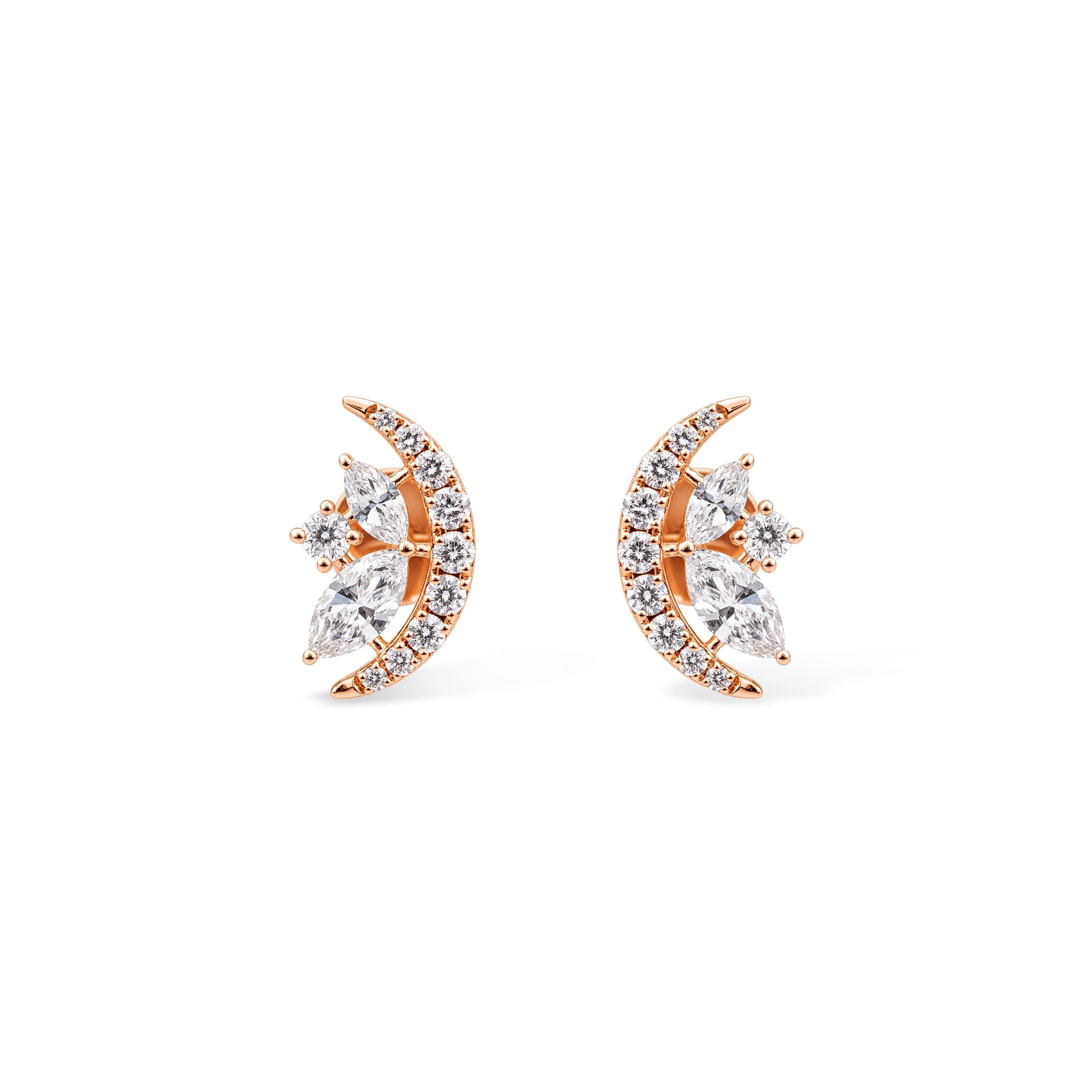 Crescent Pavé and Marquise Cluster Stud Earrings