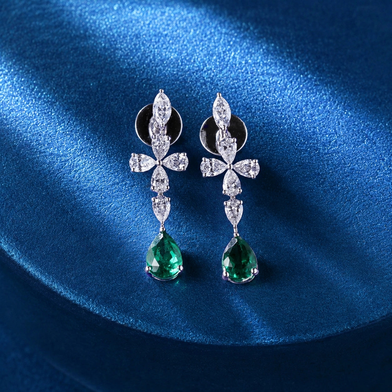 Emerald Drop Diamond Cluster Earrings