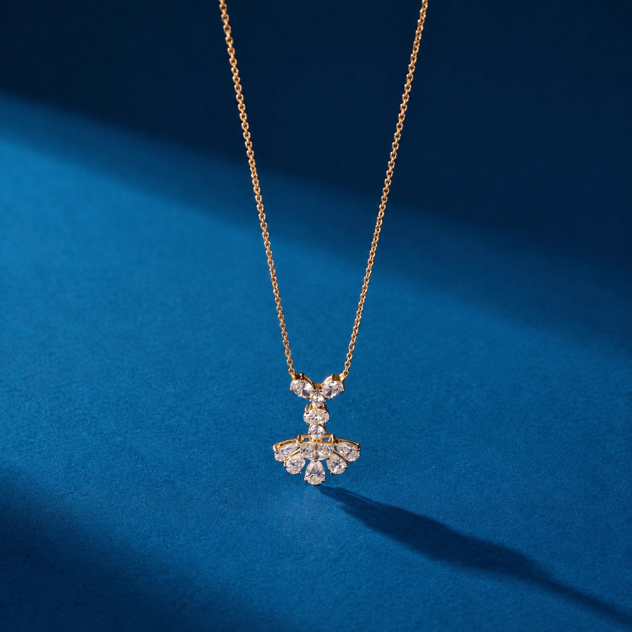 Mixed Cut Fan Cluster Pendant Necklace