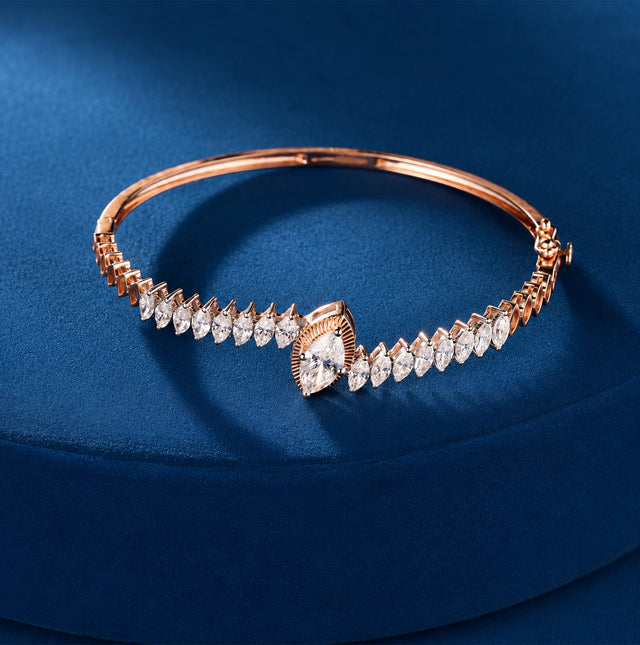Marquise and Pear Diamond Rose Gold Bangle Bracelet
