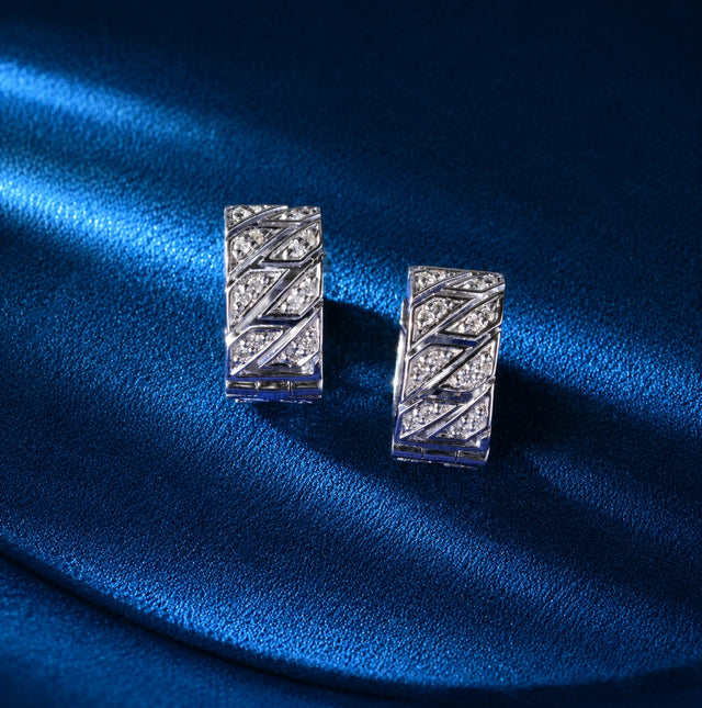 Diagonal Pave Diamond Hoop Earrings