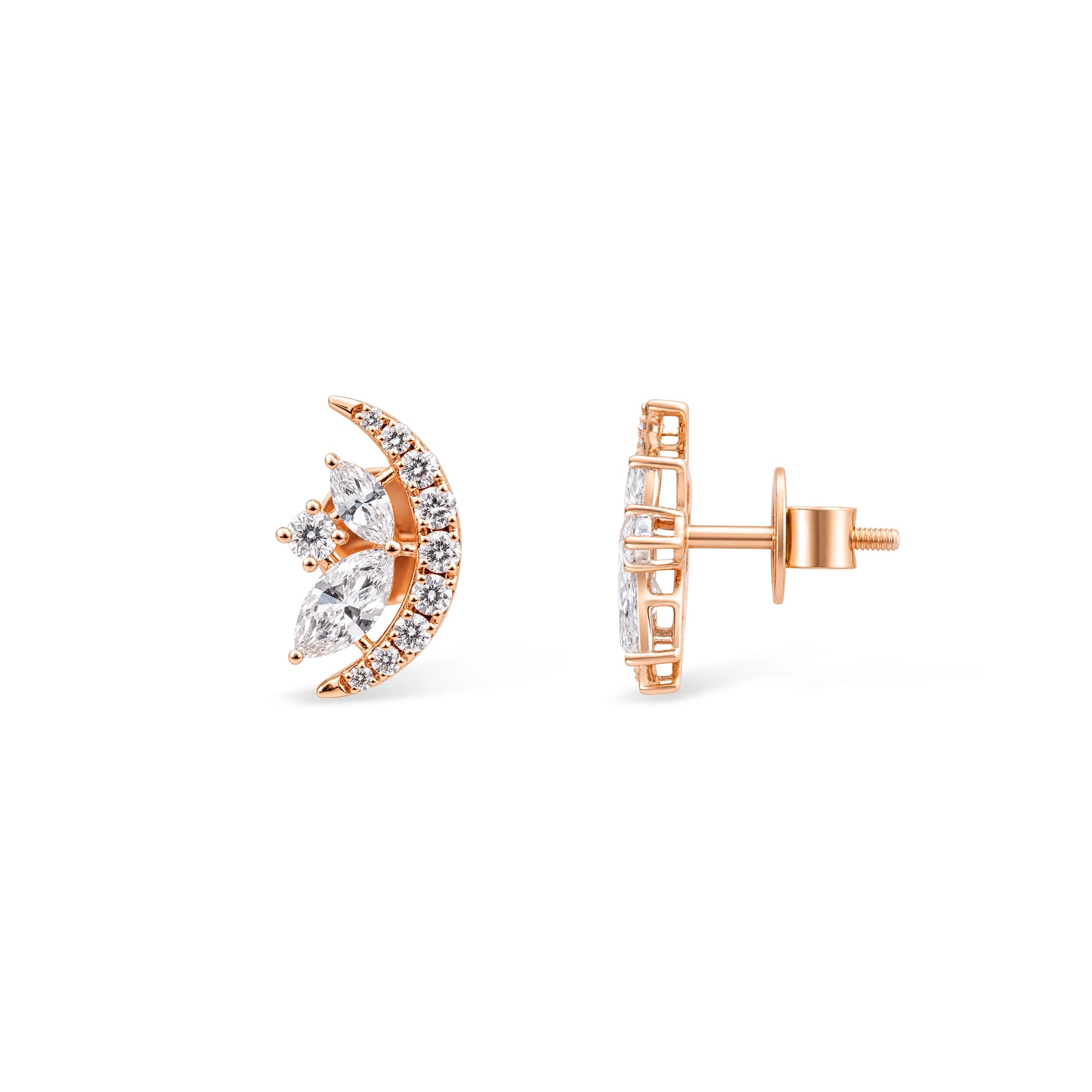 Crescent Pavé and Marquise Cluster Stud Earrings