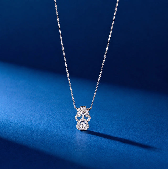Pear Cut Floral Halo Pendant Necklace