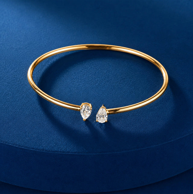 Twin Pear Diamond Open Bypass Bangle