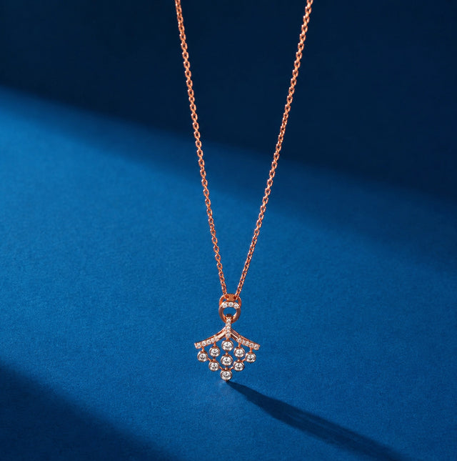 Round Cut Fan Drop Pendant Necklace