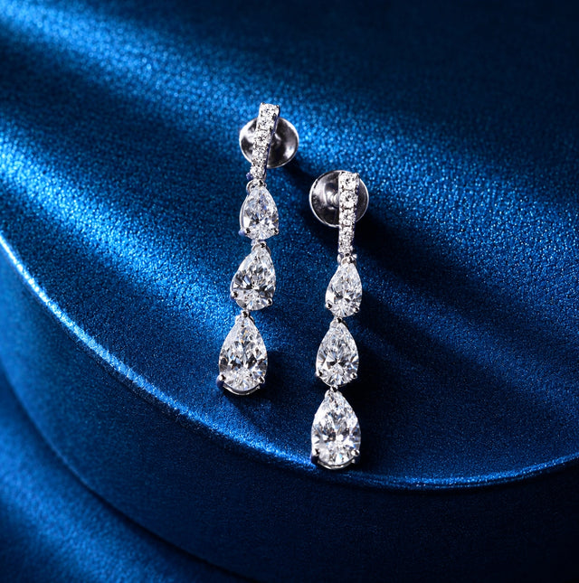 Graduated Pear Diamond Drop Earrings