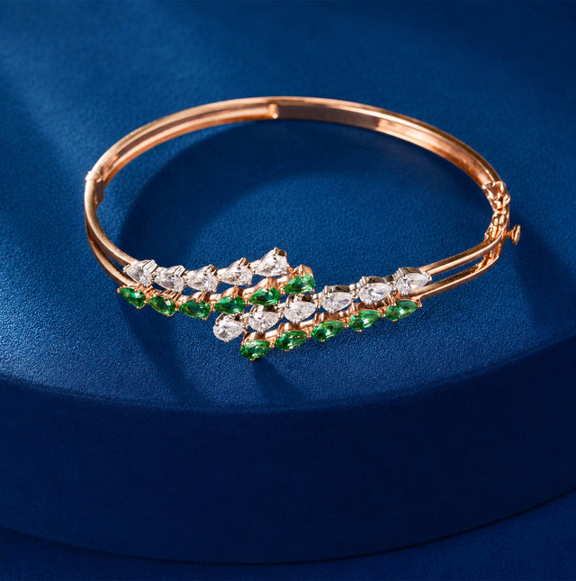 Pear and Emerald Stone Rose Gold Bangle
