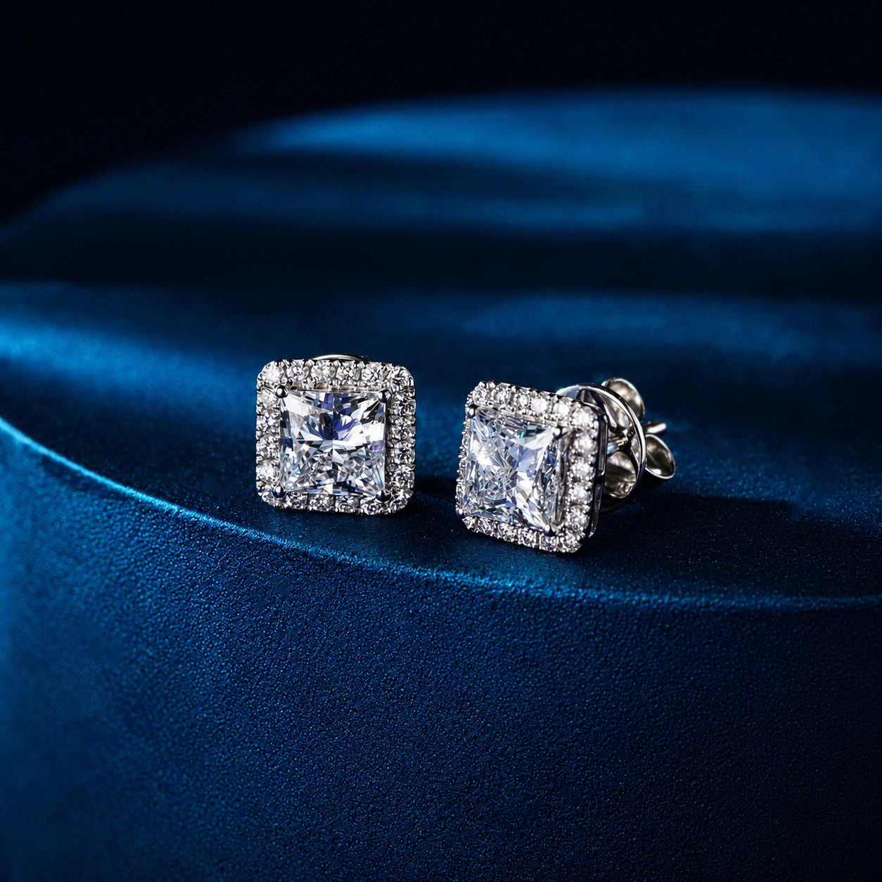 Princess Cut Halo Stud Earrings