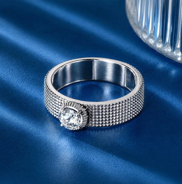 Square Bezel Round Brilliant Men's Solitaire Ring