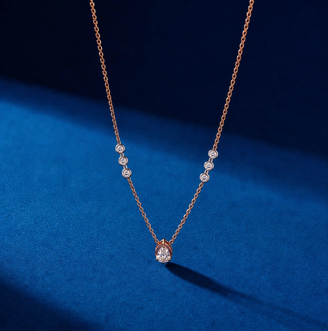 Pear Cut Bezel Station Pendant Necklace