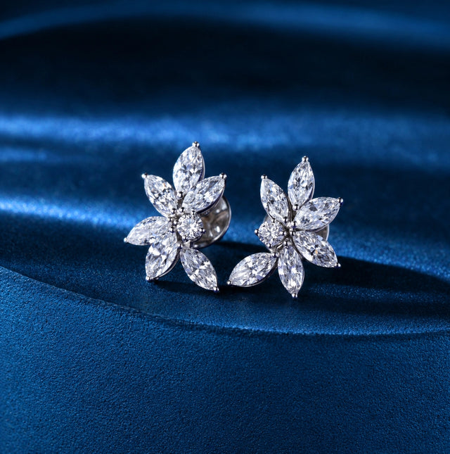 Marquise Diamond Flower Cluster Studs