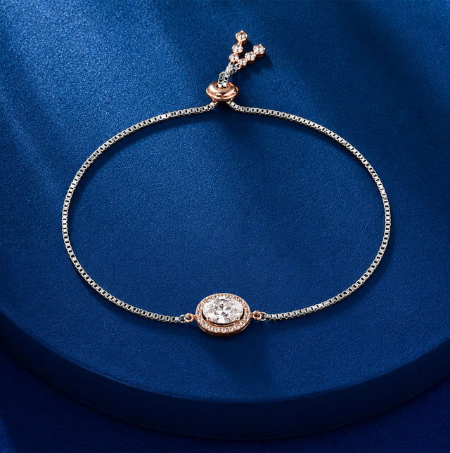 Oval Halo Solitaire Adjustable Bracelet