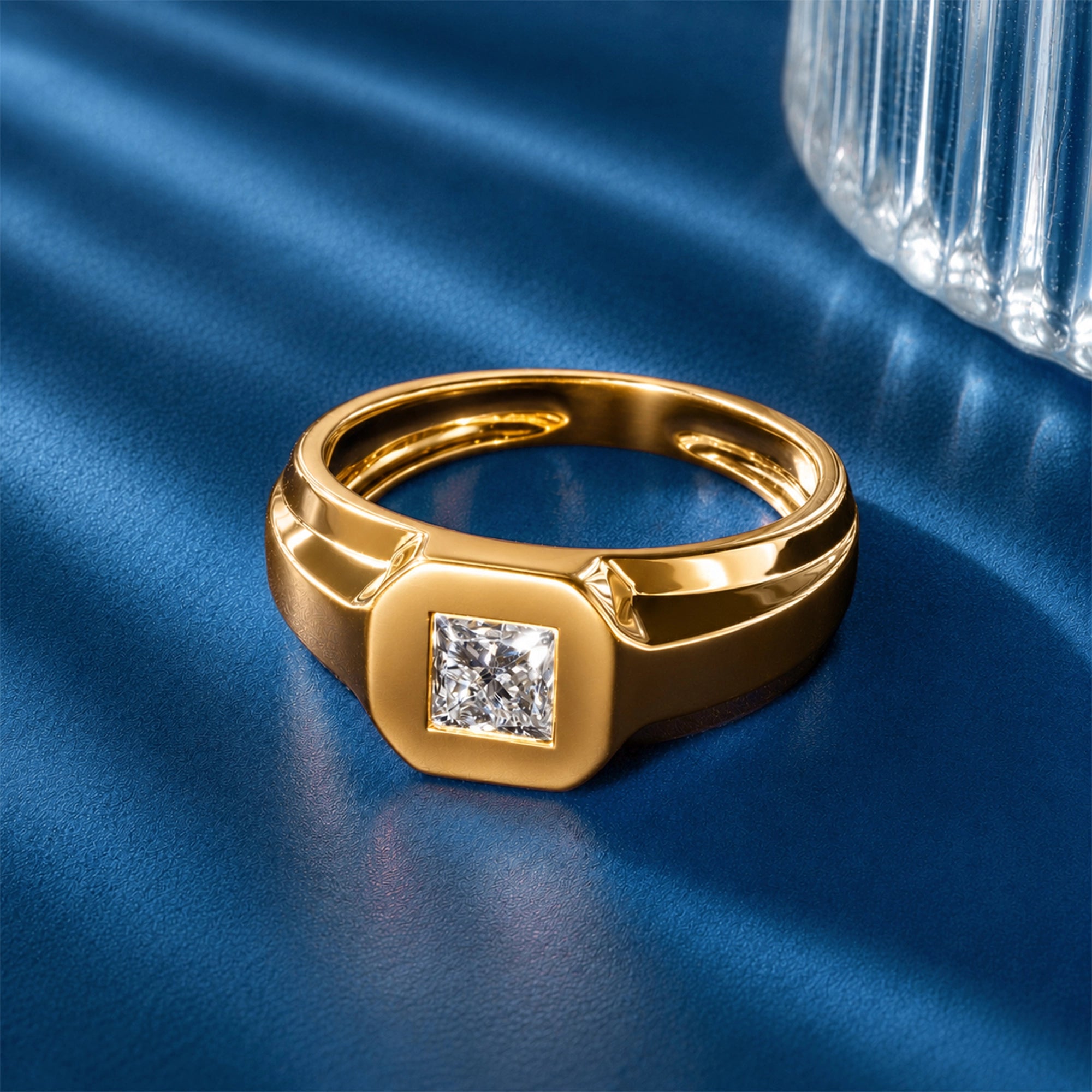 Bezel Princess Cut Men's Solitaire Ring