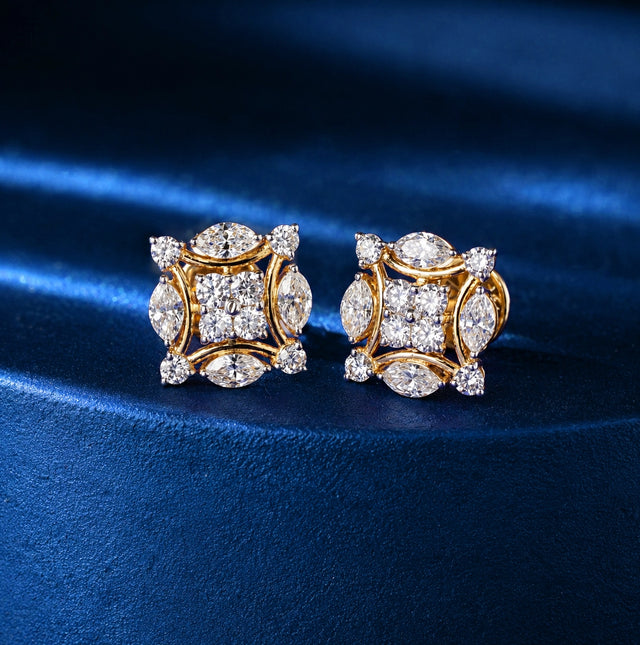 Round and Marquise Cluster Stud Earrings