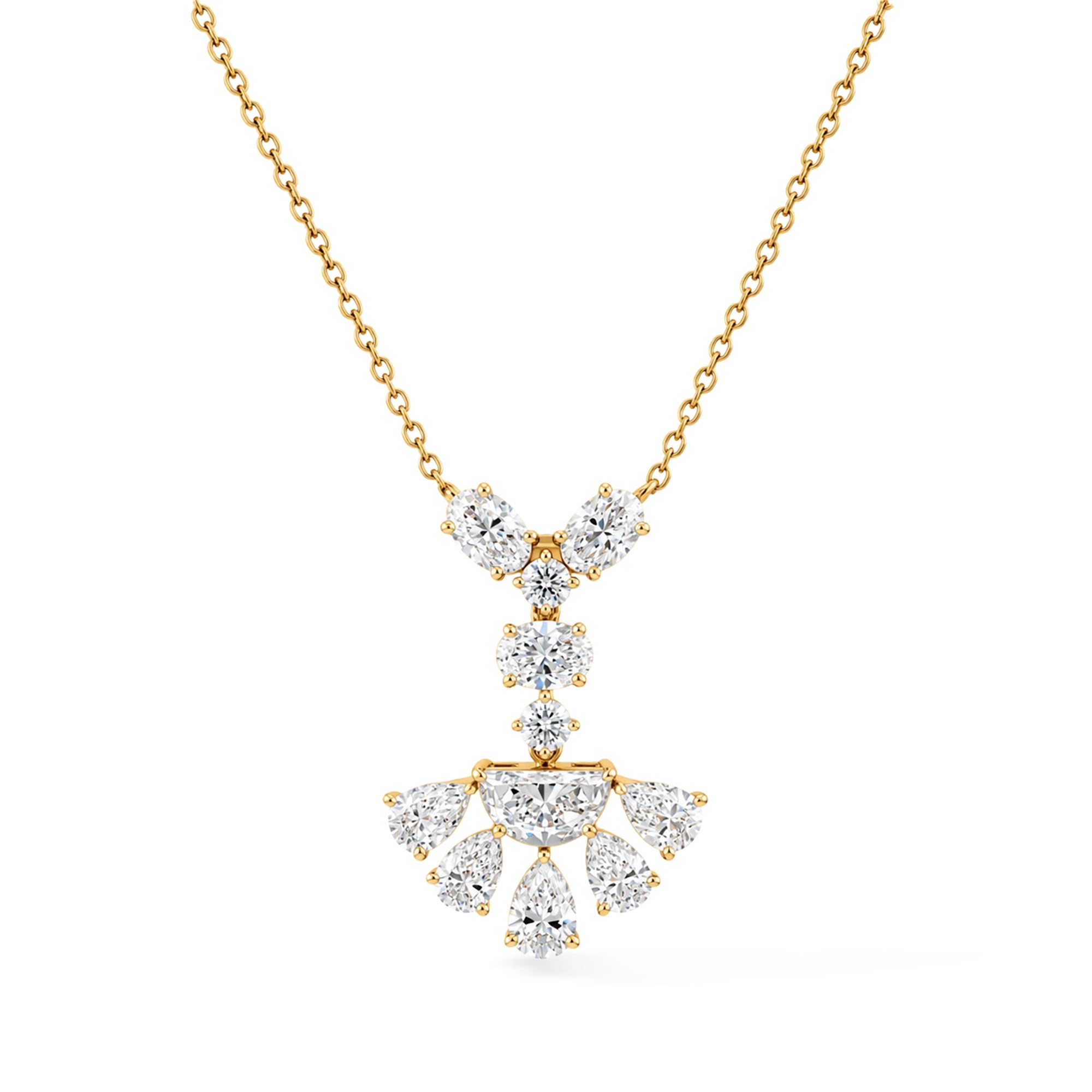 Mixed Cut Fan Cluster Pendant Necklace